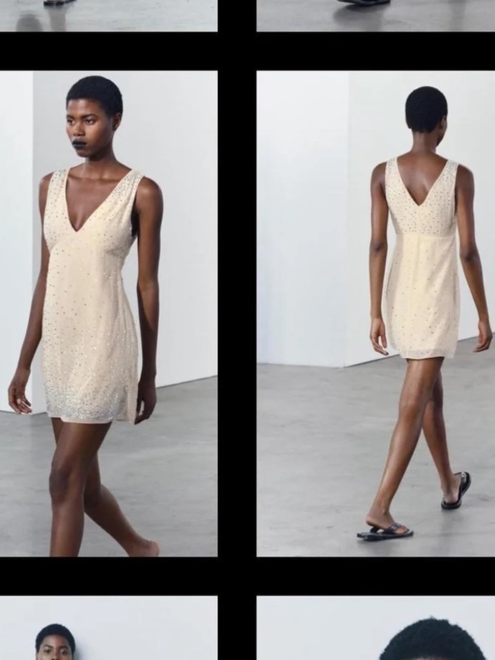 NWT ZARA SPARKLY PLUNGE NUDE MINI DRESS ZW COLLECTION - SIZE XS